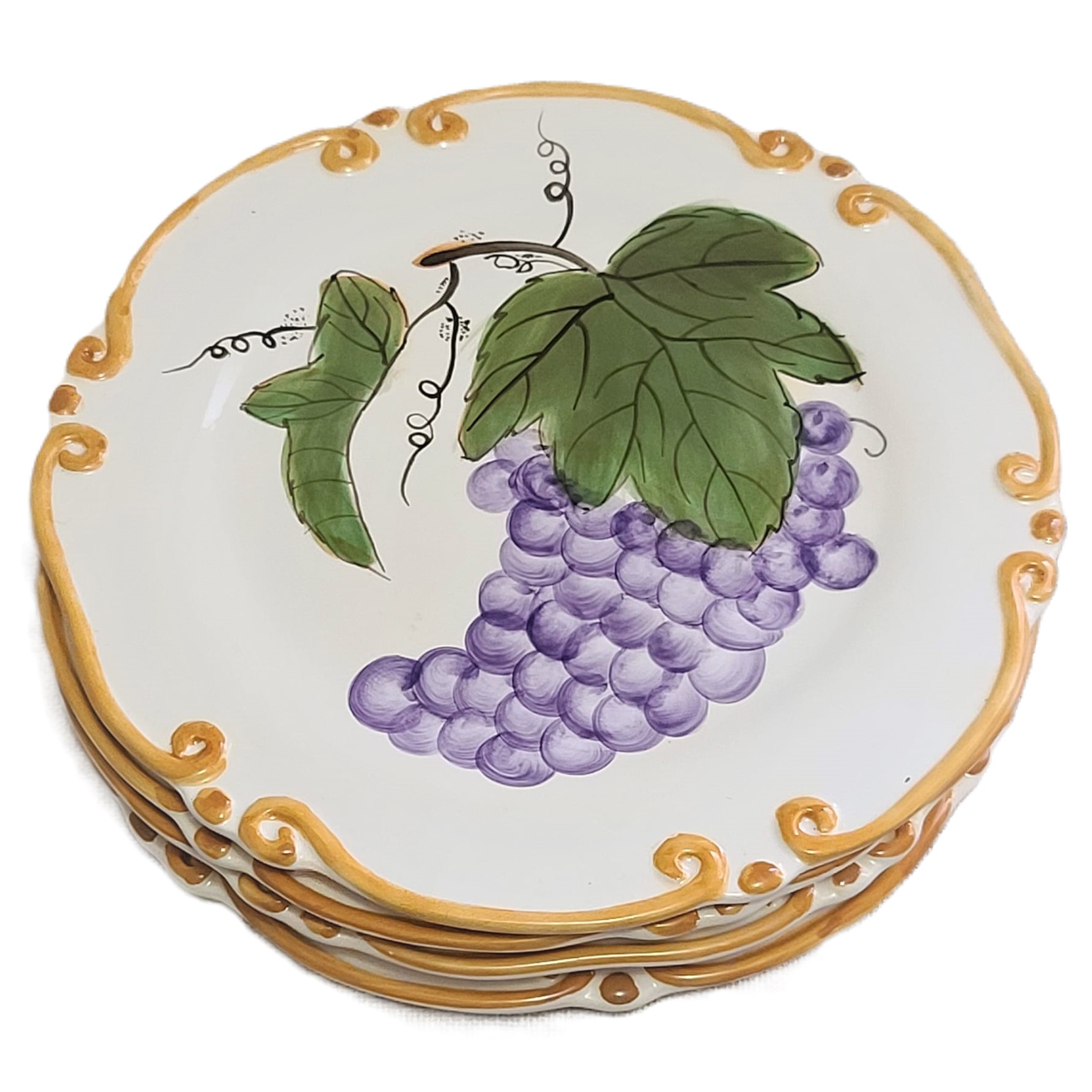 Ambiance Collections Set of 4 Cake Snack Plates - Grape Vines - Click Image to Close
