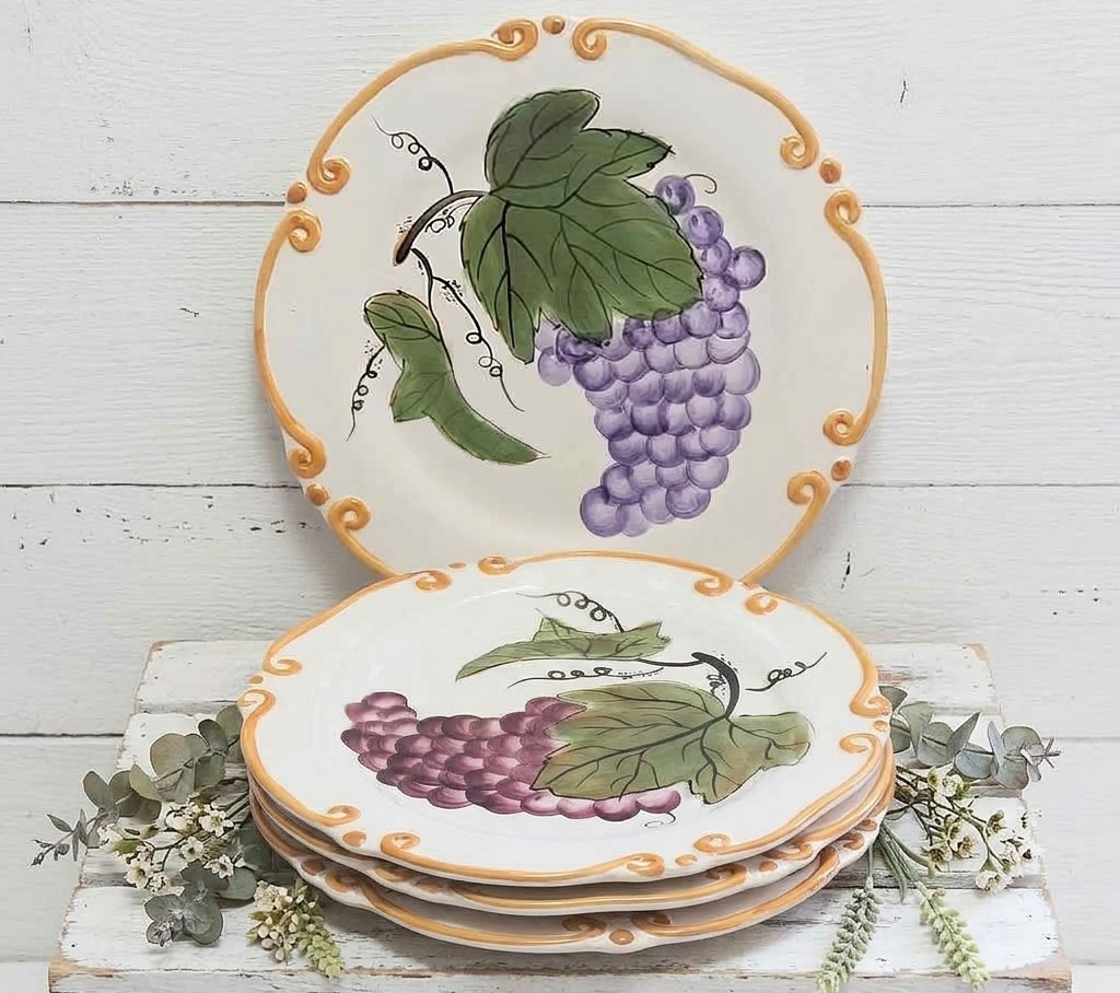 Ambiance Collections Set of 4 Cake Snack Plates - Grape Vines