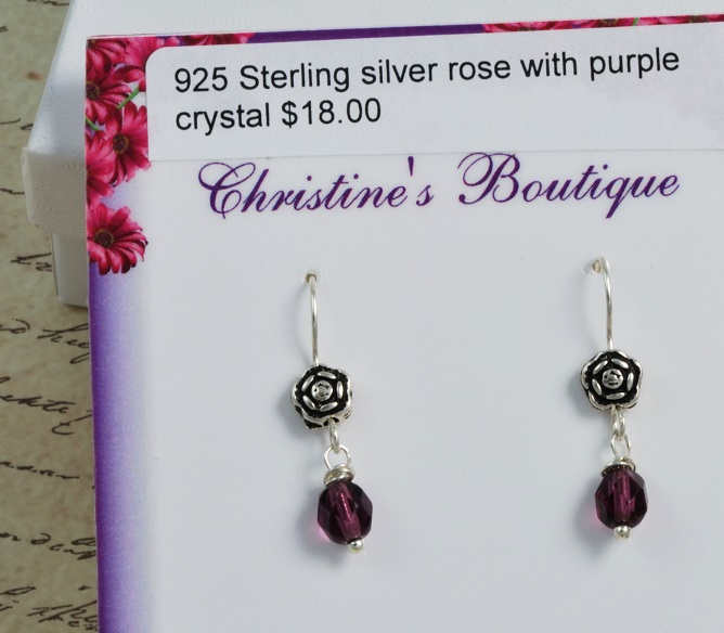 Bali Silver Flower with Amethyst Faceted Crystals Earrings