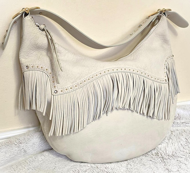 Michael Kors Suede Leather Fringed Hobo Handbag retired style - Click Image to Close