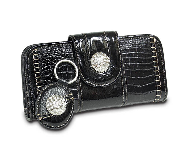M.C. Marc Chantal Croco Embossed Genuine Leather Wallet & Key