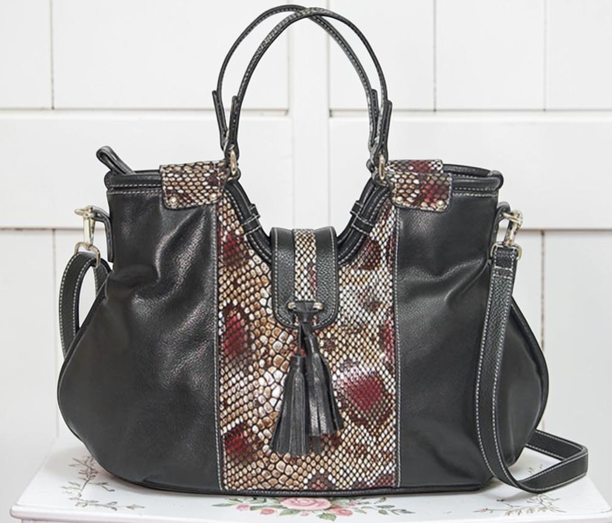 M.C. Marc Chantal Nappa Genuine Leather Satchel W/Snake Print
