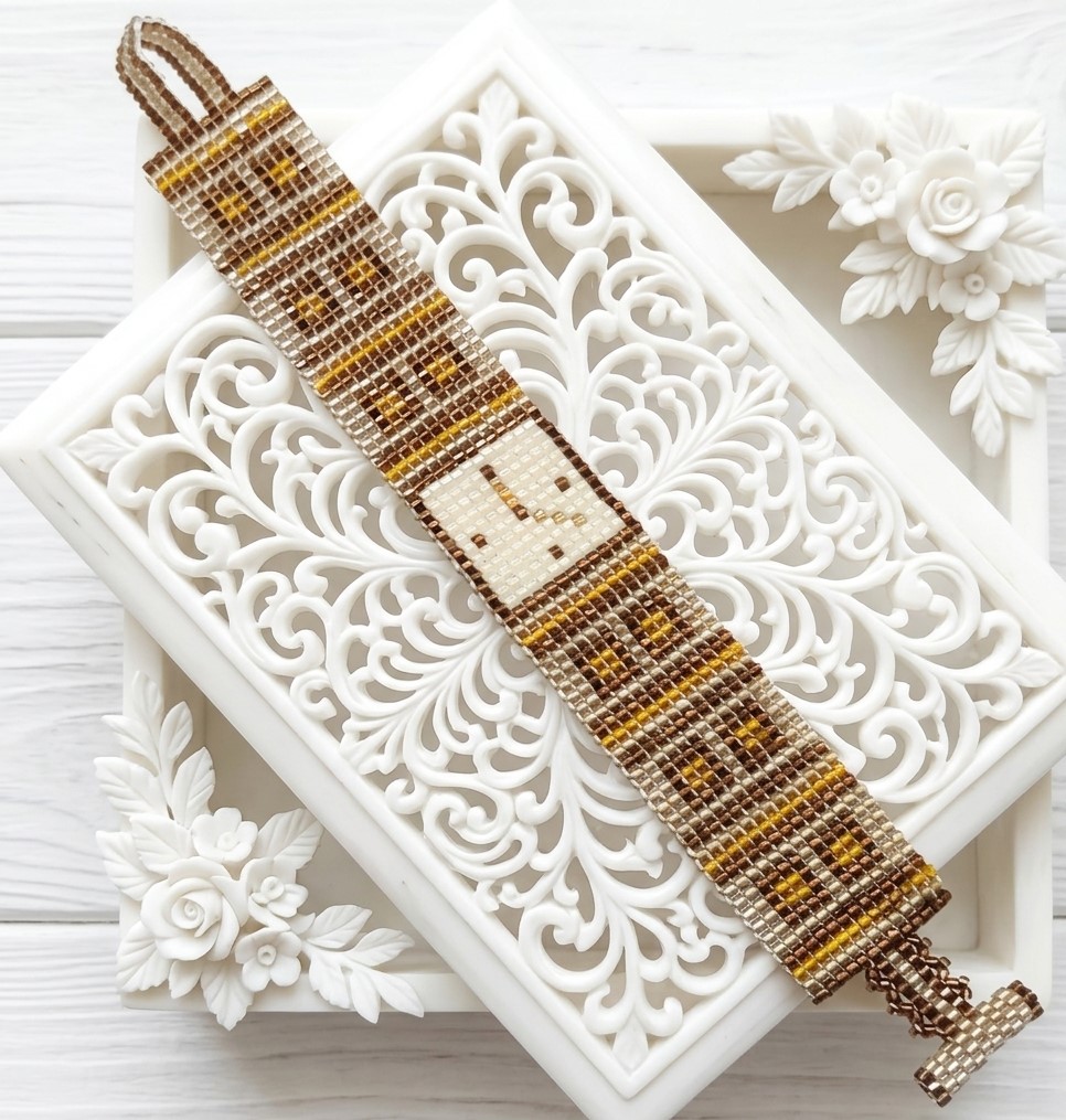 Stuck in Time @ 5:00 Watch Style Peyote Stitch Bracelet