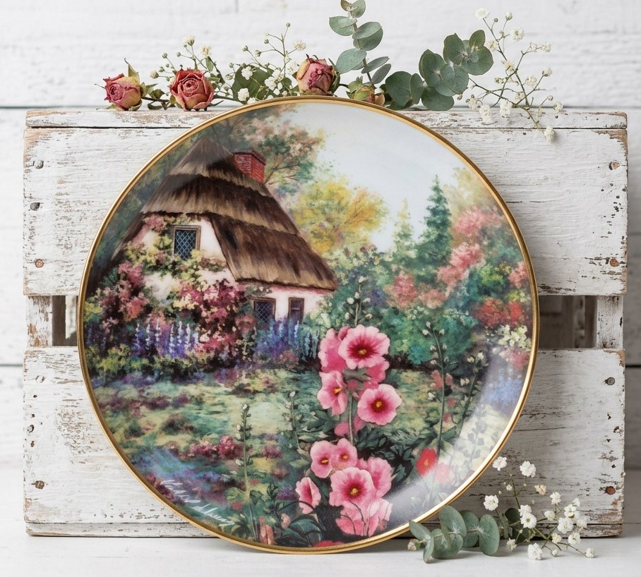 Violet Schwenig Franklin Mint Hollyhock Cottage Limited Ed Plate