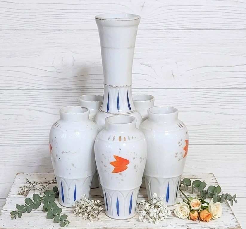 Handpainted Porcelain 6 Hole Stem Vintage Vase