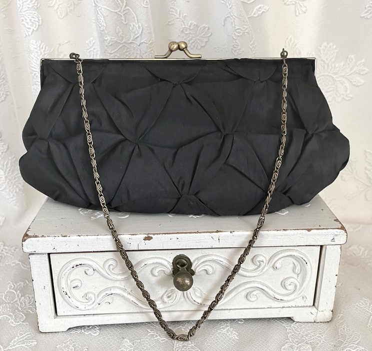 Vintage Inspired Pinch Pleat Black Evening Bag