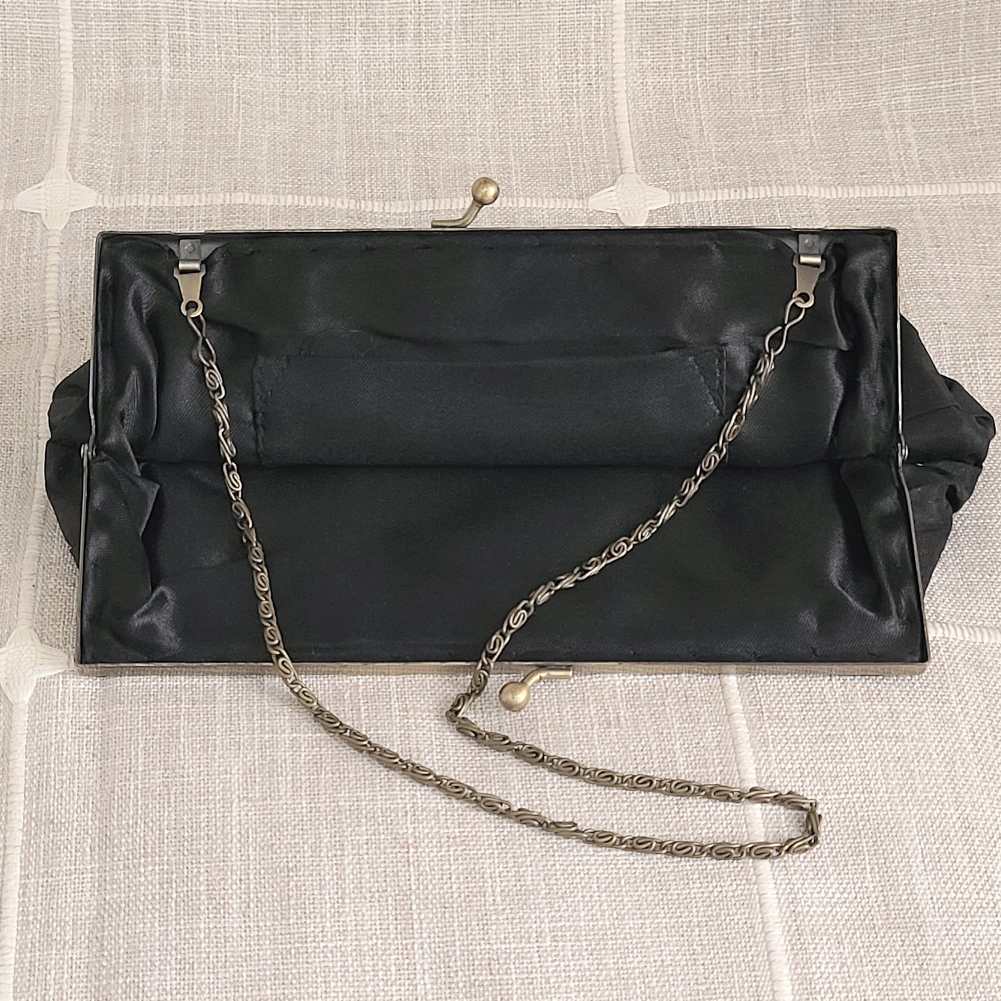 Vintage Inspired Pinch Pleat Black Evening Bag