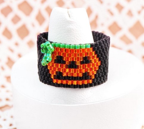 Handcrafted Peyote Stitch Glass Pumpkin Ring