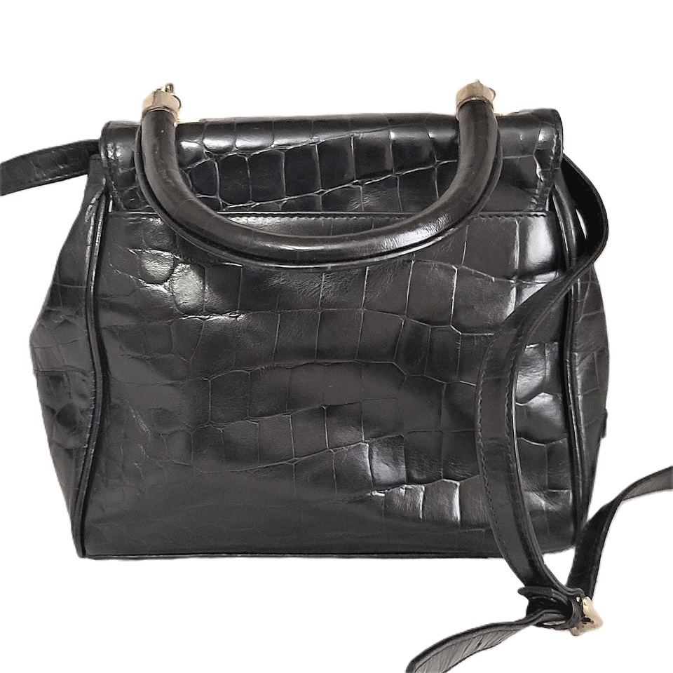 Accessory Lady Vintage Black Alligator Print Embossed Handbag