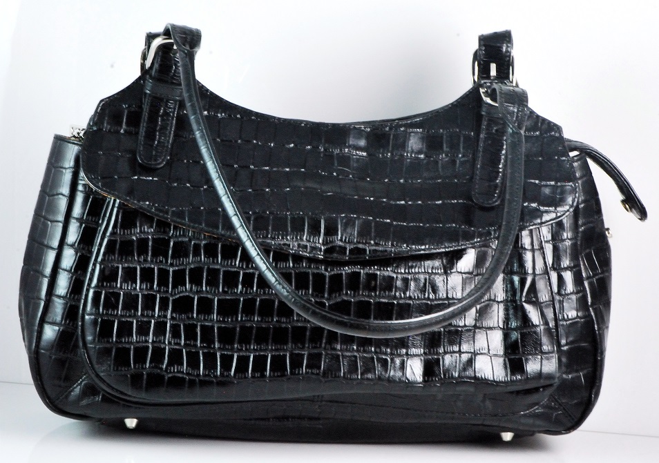 Maxx New York Black Croc Embossed Handbag - Click Image to Close