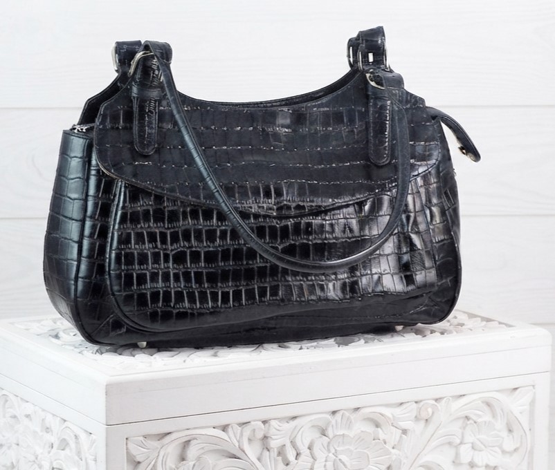 Maxx New York Black Croc Embossed Handbag