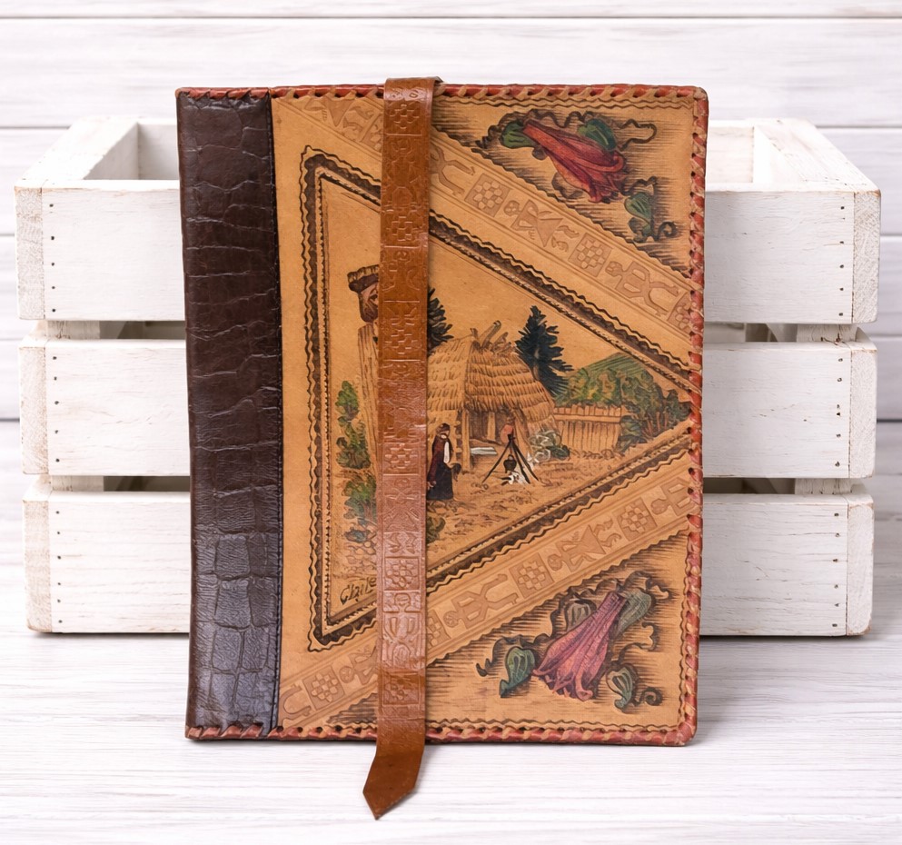 Tooled & Handpainted Leather Book Cover Jacket Signed Chili