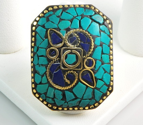 Gemstone Inlay Mosaic Fashion Ring