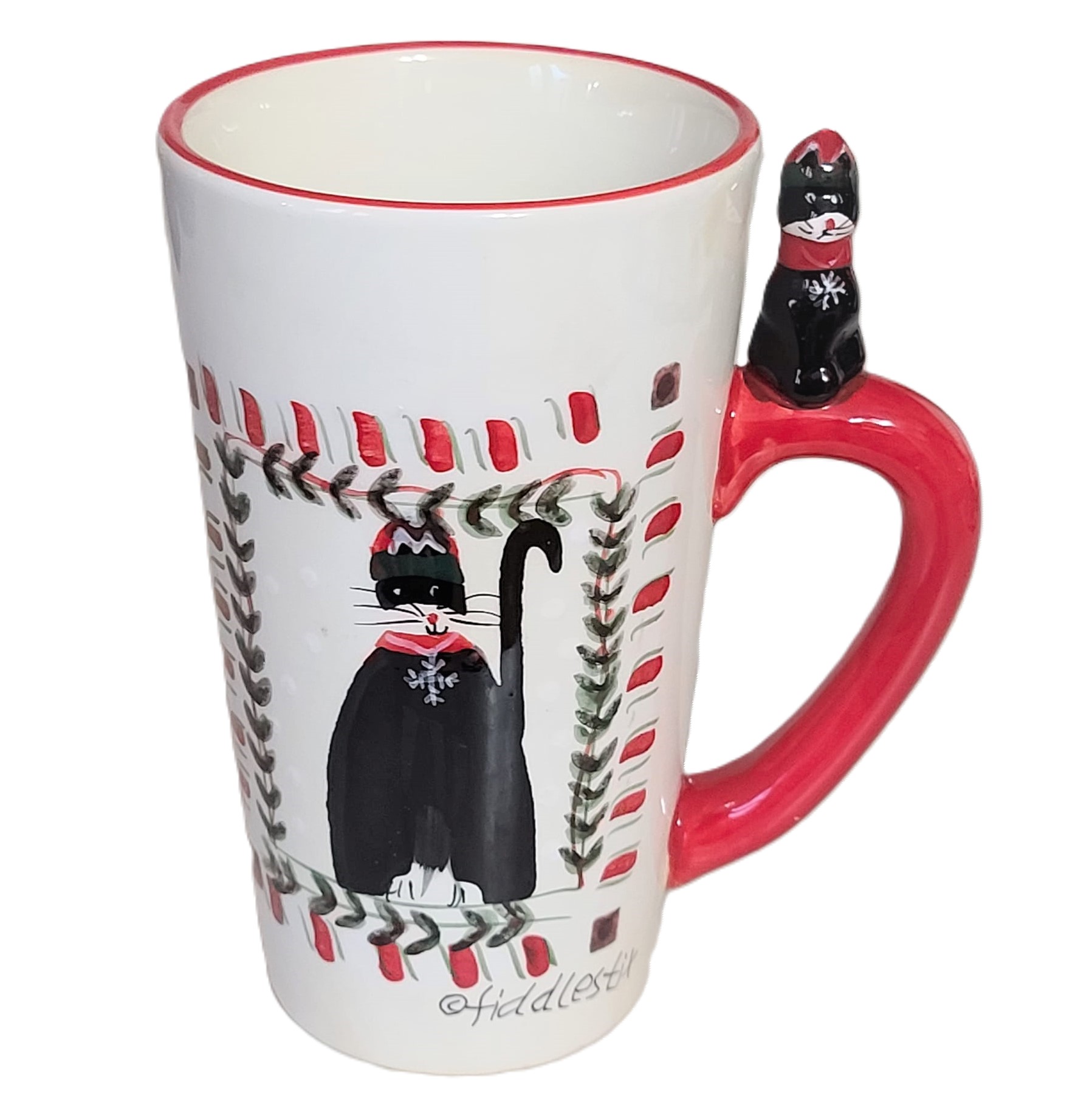 Sakura Fiddlestix Christmas Tall Mug Black Cat - Click Image to Close