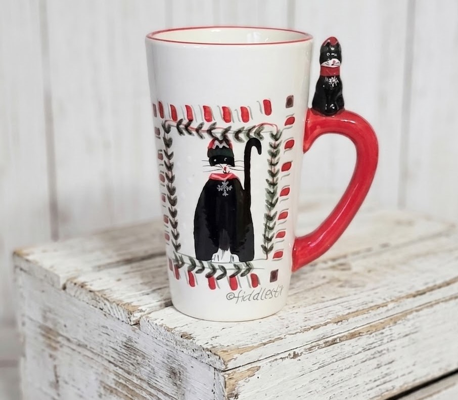 Sakura Fiddlestix Christmas Tall Mug Black Cat