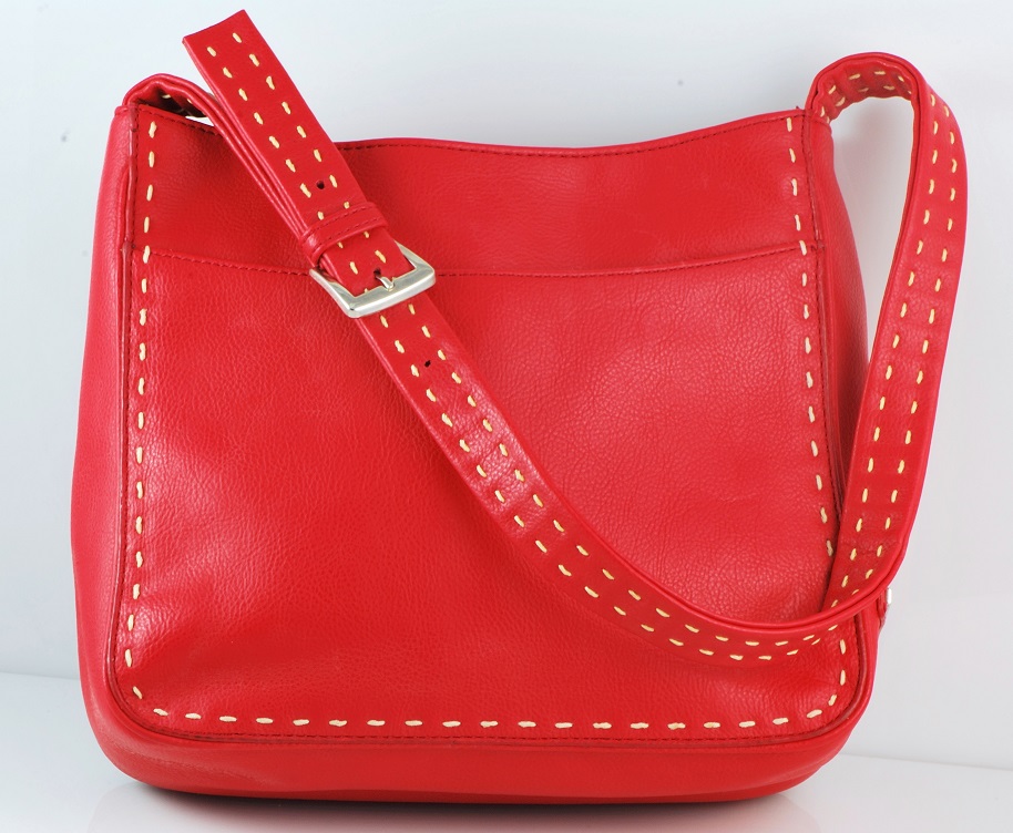 Nine West Red w/Contrast Stitch Pebbled Grain Handbag - Click Image to Close