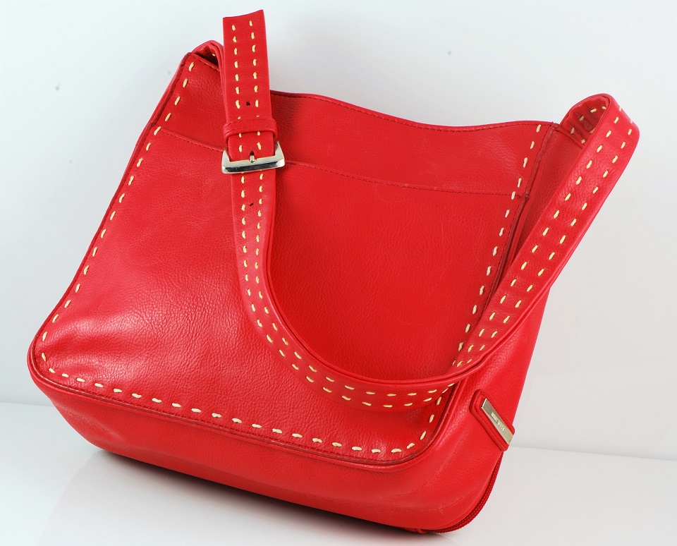 Nine West Red w/Contrast Stitch Pebbled Grain Handbag