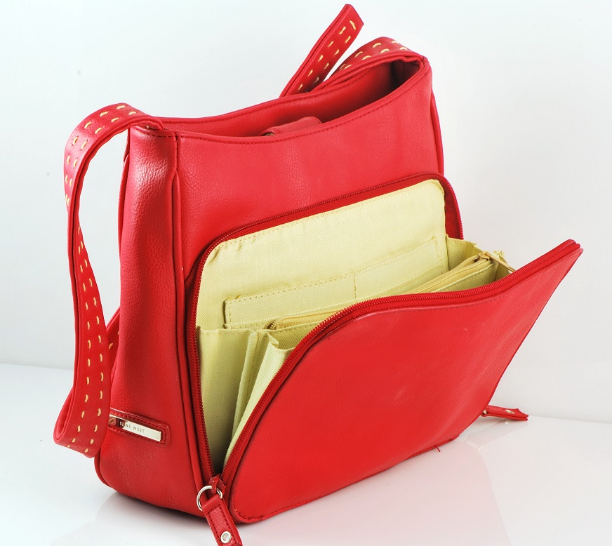 Nine West Red w/Contrast Stitch Pebbled Grain Handbag
