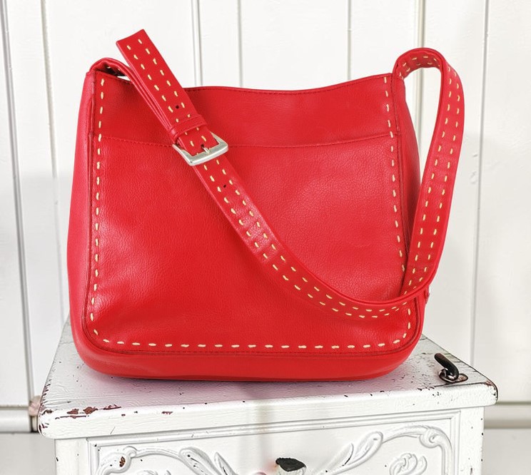 Nine West Red w/Contrast Stitch Pebbled Grain Handbag