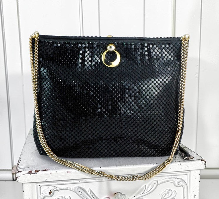 Whiting & Davis International Black Metal Mesh Evening Purse