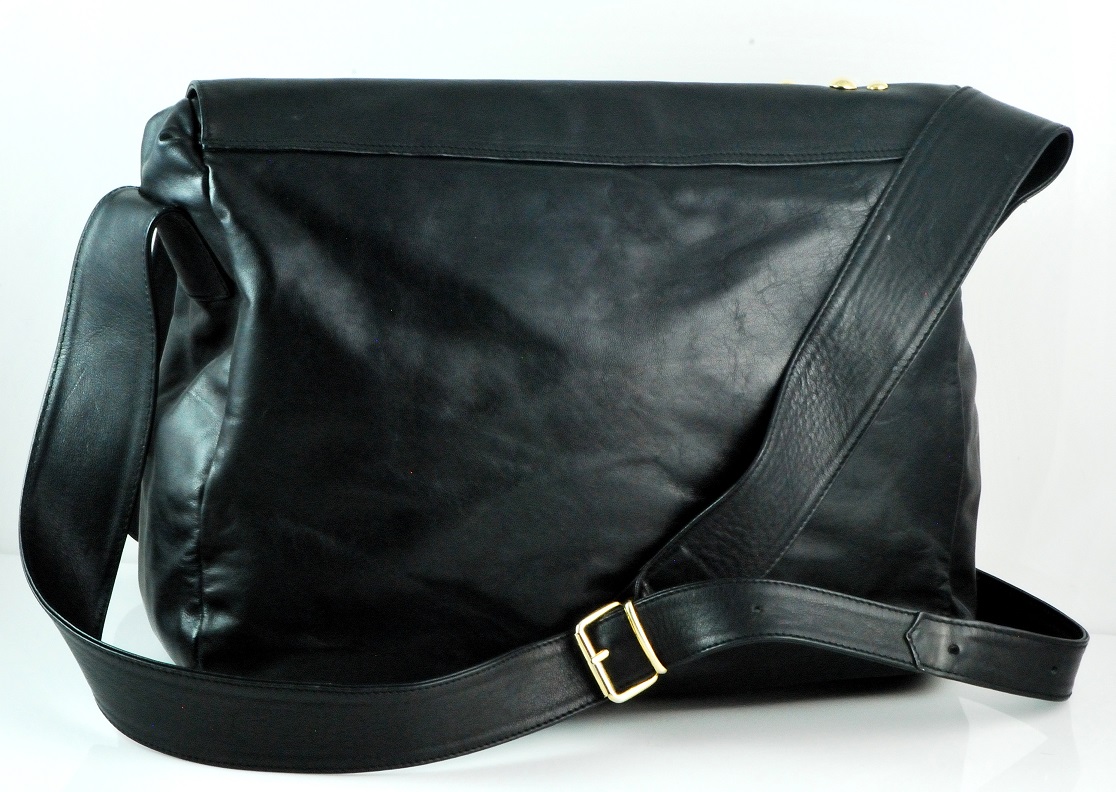Black Leather w/Gold Studs Cross body Bag Made in Italy