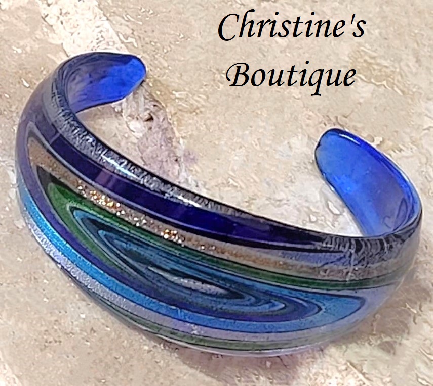 Swirl Art Glass Cuff Bracelet - Click Image to Close