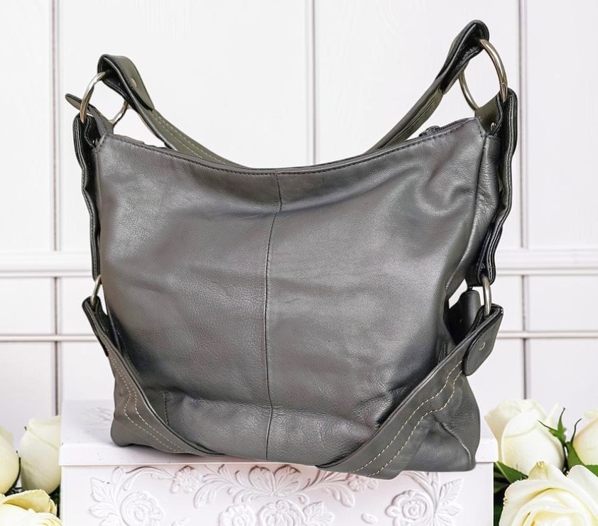 A.N.A. A New Aproach leather hobo bag, shopper style bag, matt metallic silver leather