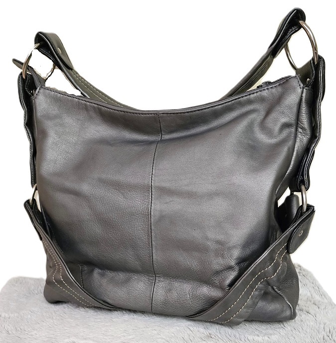 A.N.A. A New Aproach leather hobo bag, shopper style bag, matt metallic silver leather
