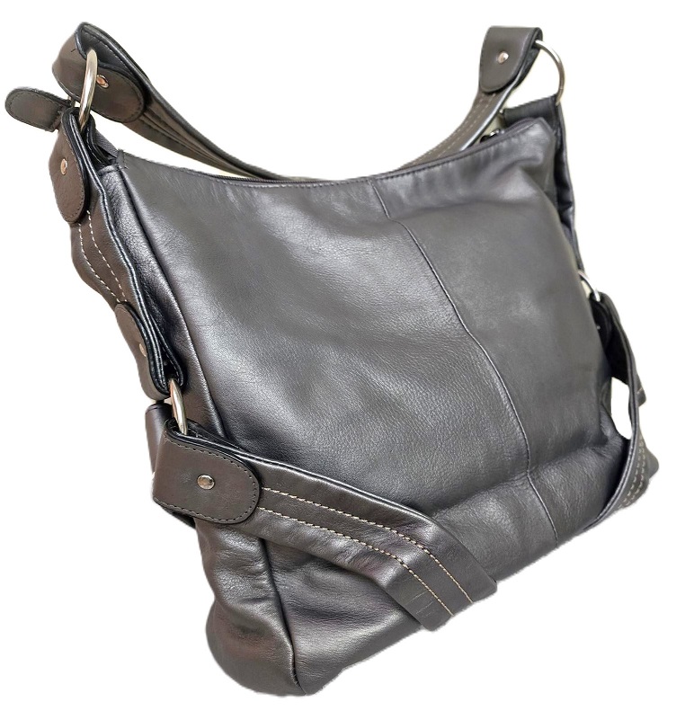 A.N.A. A New Aproach leather hobo bag, shopper style bag, matt metallic silver leather