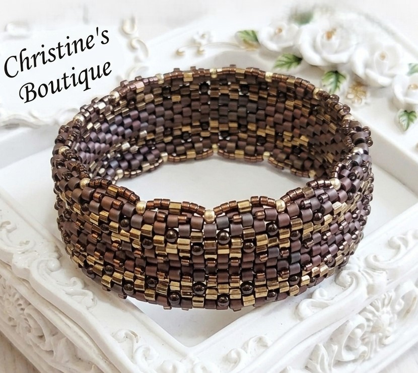 Miyuki Glass Beaded Bangle Bracelet with Tiger Eye Gemstone Accents