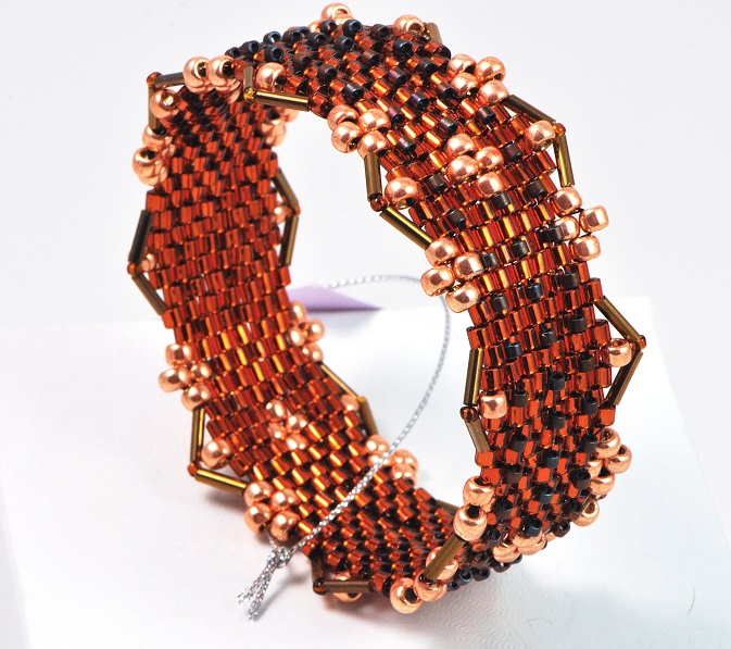 Bronze & Copper Peyote Stitch Glass Bangle Bracelet