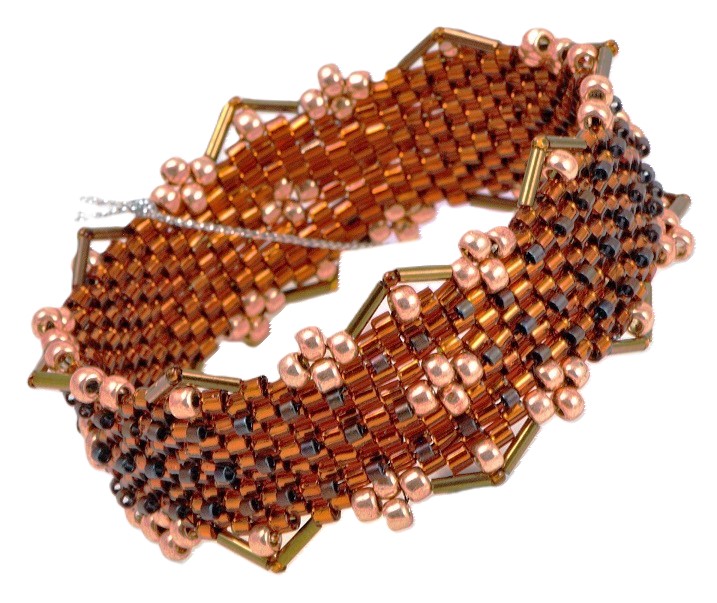 Bronze & Copper Peyote Stitch Glass Bangle Bracelet - Click Image to Close