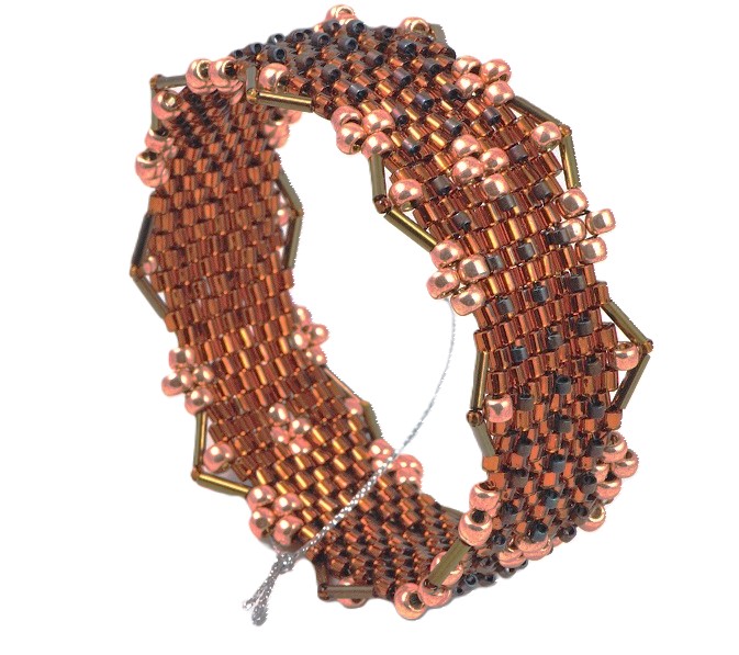 Bronze & Copper Peyote Stitch Glass Bangle Bracelet