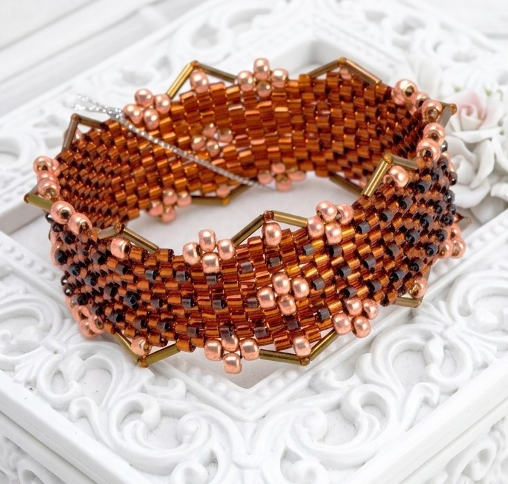 Miyuki Glass Copper and Bronze Bangle Bracelet