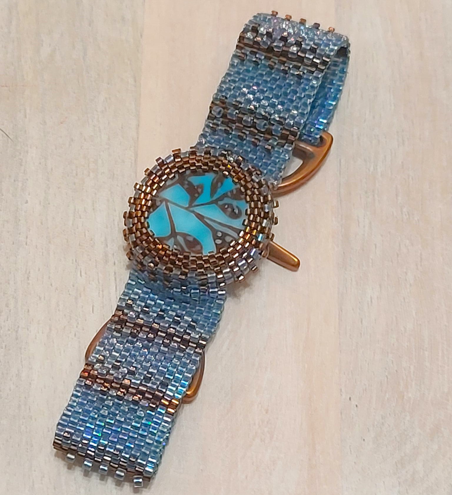 Center Ceramic Leaf Design Watch Style Bracelet