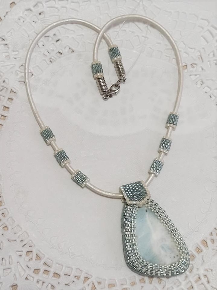 "Cloudy Sky" Amazonite Gemstone Pendant & Leather Necklace