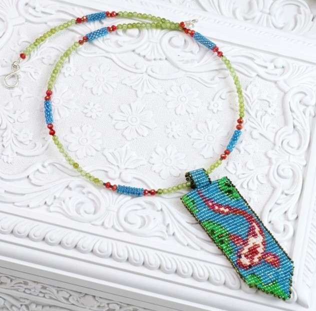 Miyuki Glass and Gemstone Koi Fish Pendant Necklace
