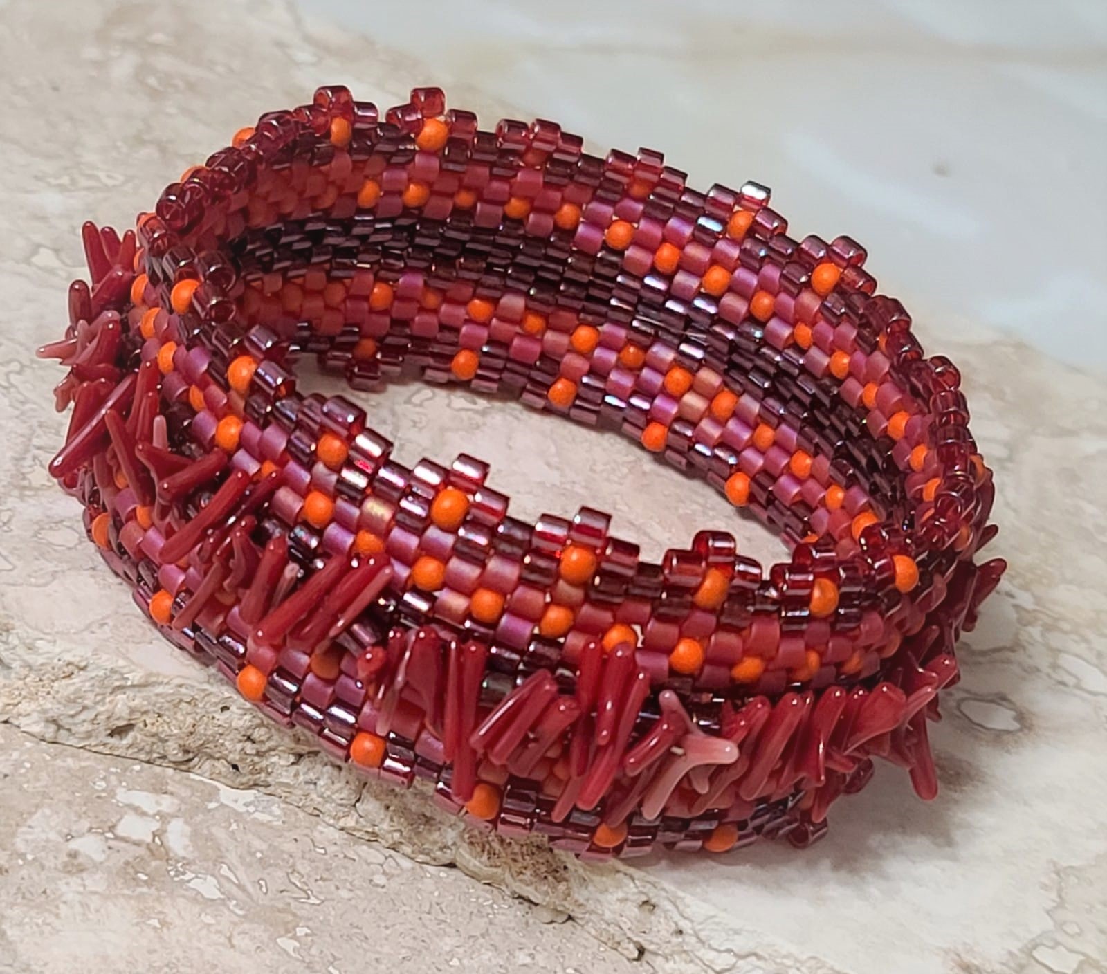 Branch Coral Accented Wide Bangle Bracelet - Click Image to Close
