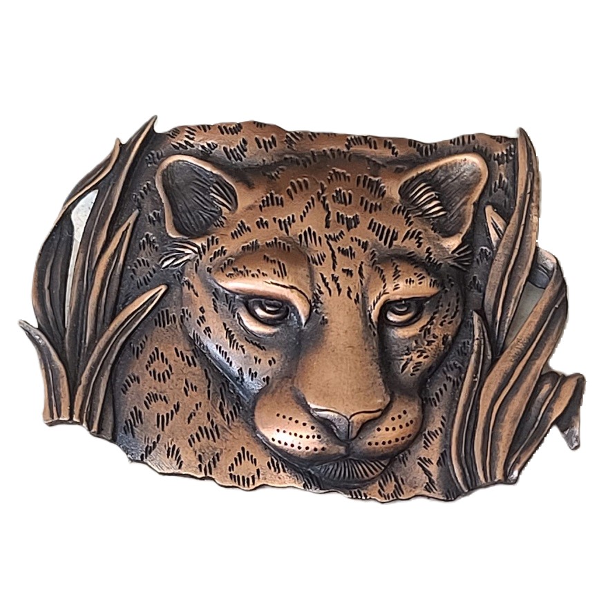 Signed JJ 1986 Leopard Copper Metal Pin - Click Image to Close
