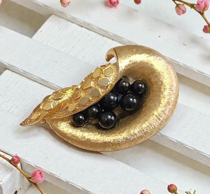 Vintage leaf pin, signed designer Boucher