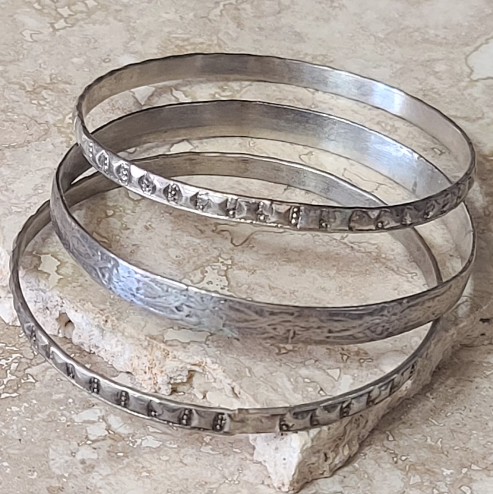 Alpaca Silver Set of 3 Vintage Bracelets w/Natural Patina