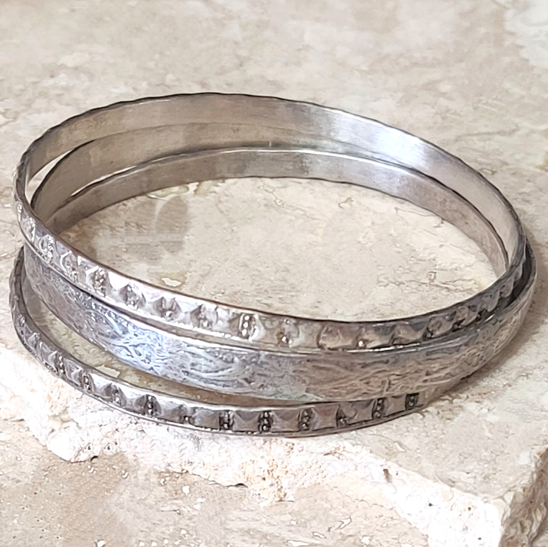 Alpaca silver bangles, set of 3 bracelets