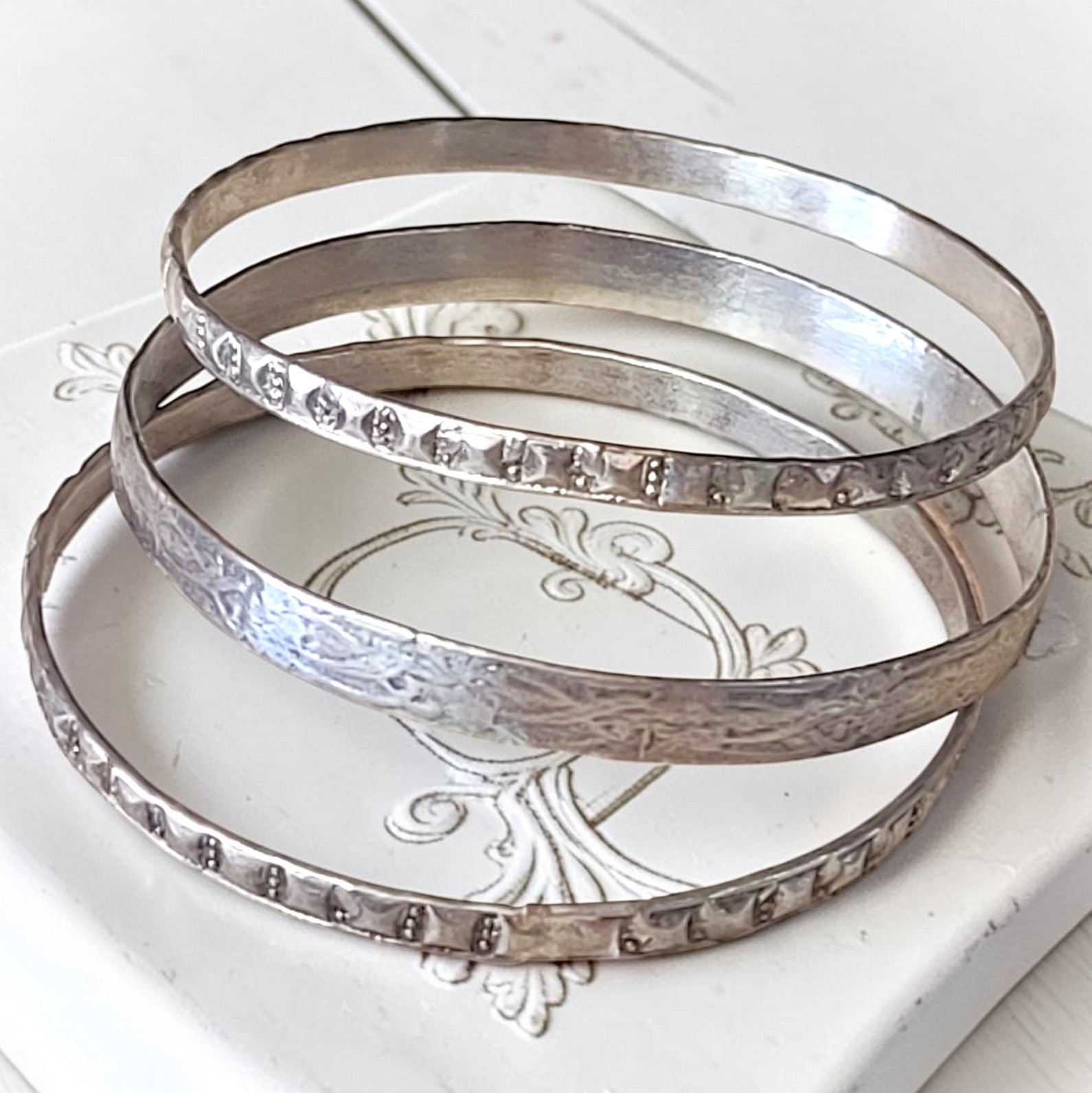 Alpaca silver bangles, set of 3 bracelets