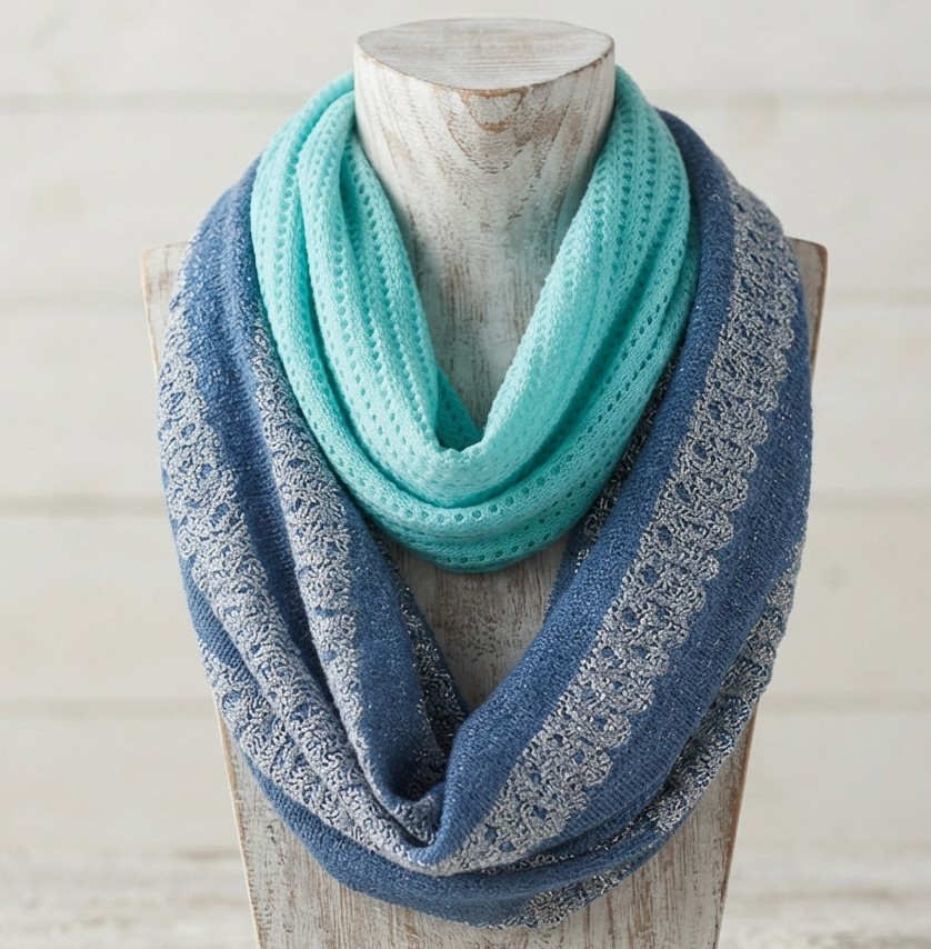 Blue Denim and Turquoise Pattern Intinity Scarf