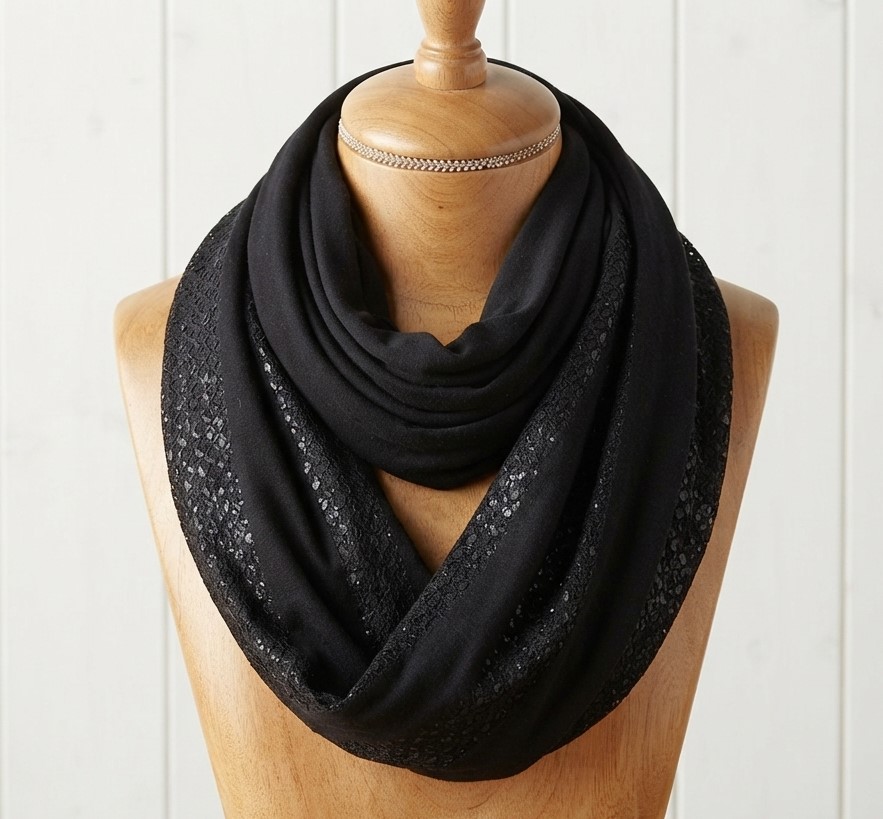Black on Black Stripe Light weight Infinity Scarf
