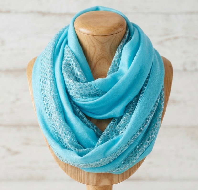 Light Aqua Patterned Light Weight Infinity Scarf