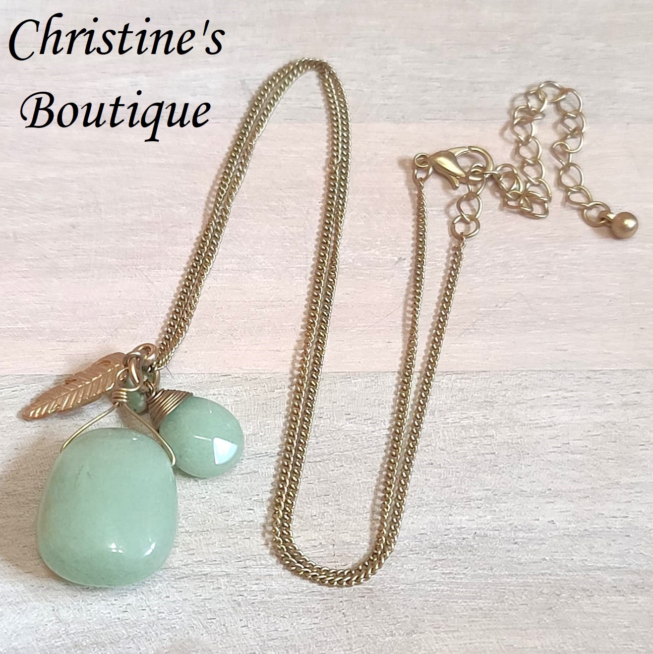 Gemstone pendant necklace, jade gemstone pendant, with feather charm, necklace
