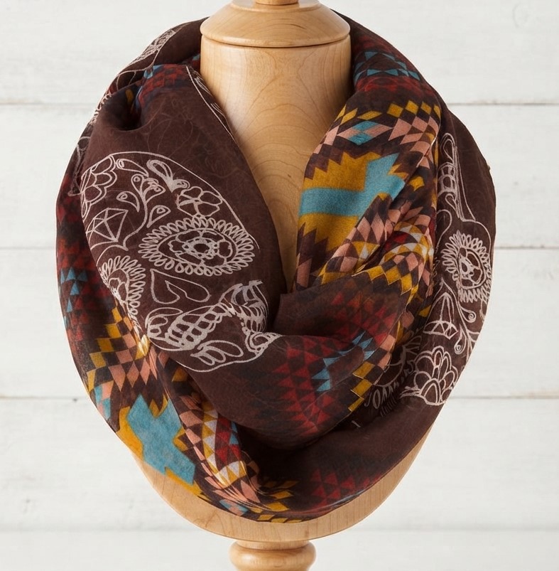 Skull Tattoo Print Multi Color Infinity Scarf