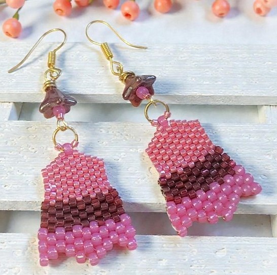 Peyote Stitch Pink Tulip Earrings w/Czech Glass