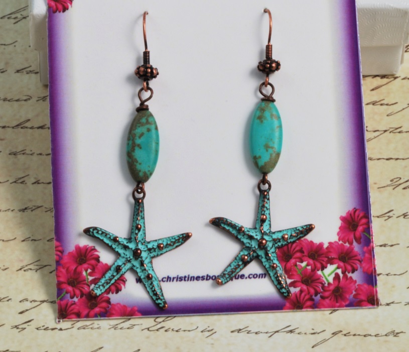 Turquoise Gemstone w/Starfish Copper Earrings